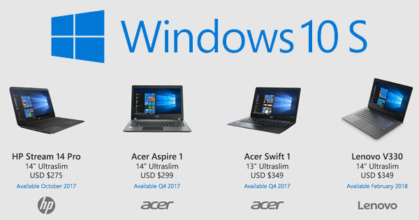 ไมโครซอฟท์เปิดตัวโน้ตบุ๊ก Windows 10 S จาก HP, Acer, Lenovo V330